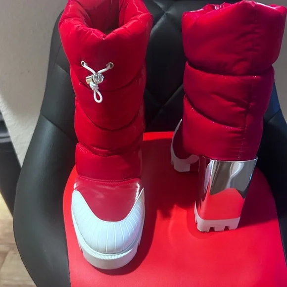 Bold Pink and Silver High Heel Boots - Picture 2 of 2